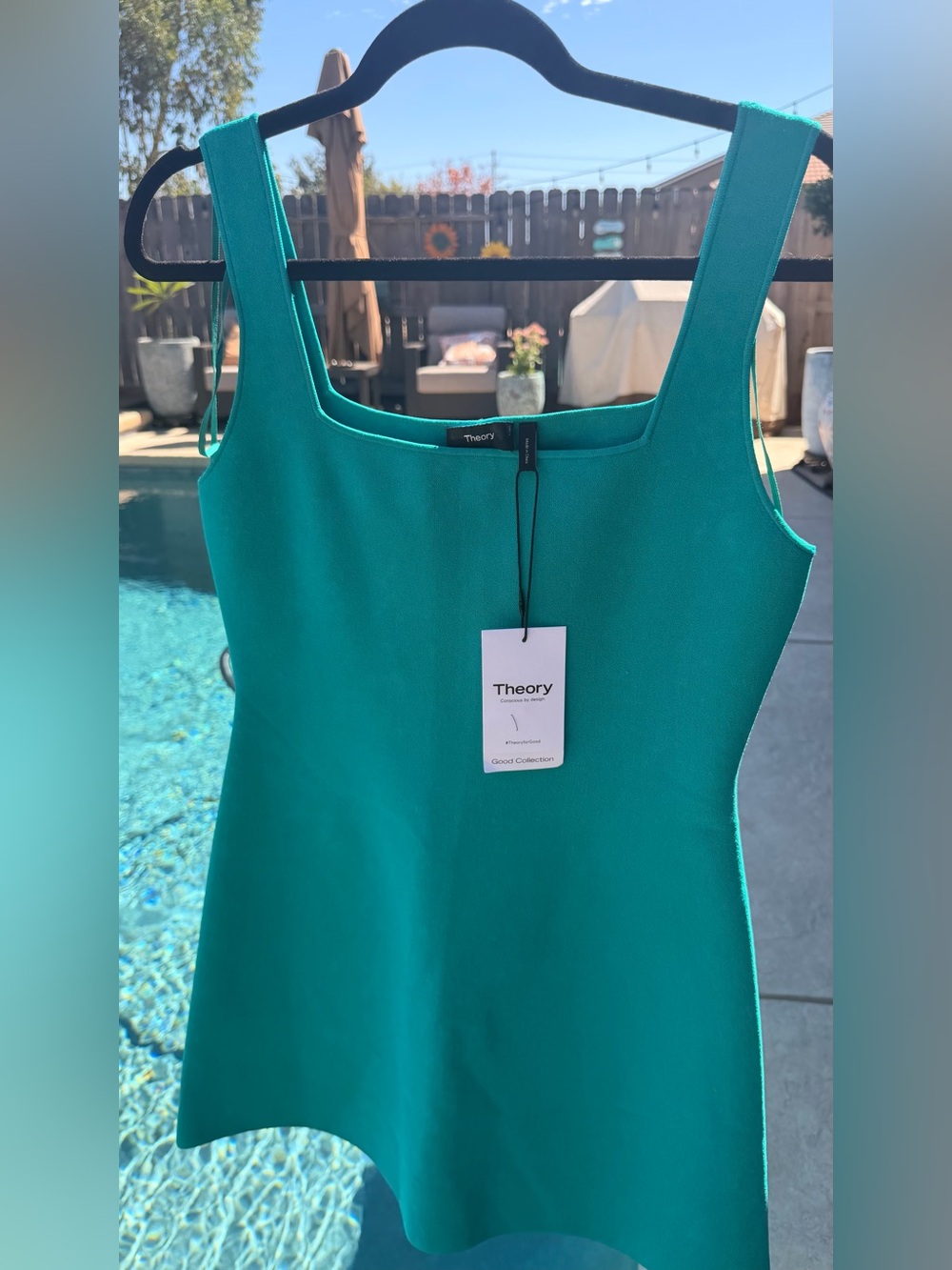 Theory Square Neck Mini Dress Billiard Teal Size M NWT